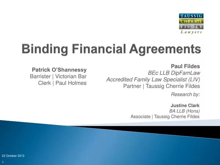 binding financial agreements