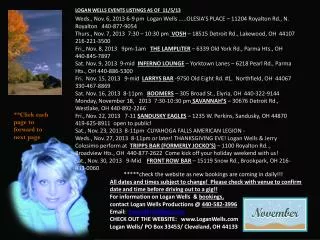LOGAN WELLS EVENTS LISTINGS AS OF 11/5/13