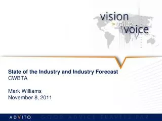 State of the Industry and Industry Forecast CWBTA Mark Williams November 8 , 2011