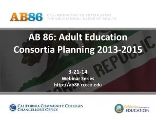 AB 86: Adult Education Consortia Planning 2013-2015 3-21-14 Webinar Series http://ab86.cccco.edu