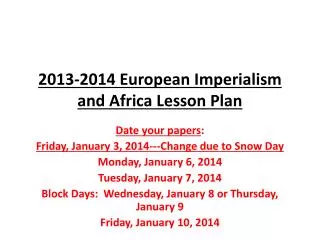 2013-2014 European Imperialism and Africa Lesson Plan