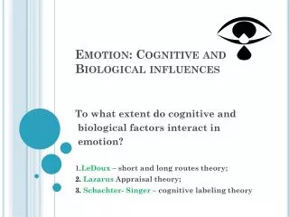 Emotion: Cognitive and Biological influences