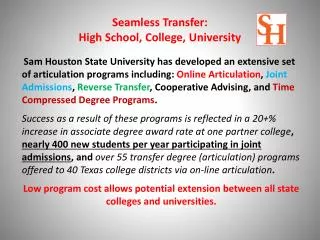 Seamless Transfer: High School, College, University