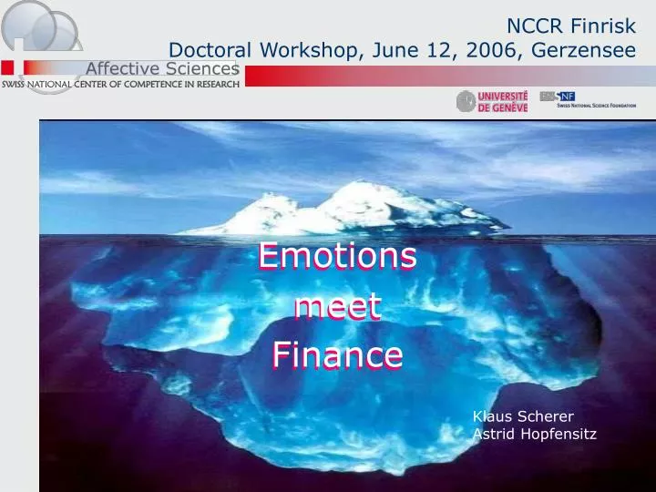 nccr finrisk doctoral workshop june 12 2006 gerzensee