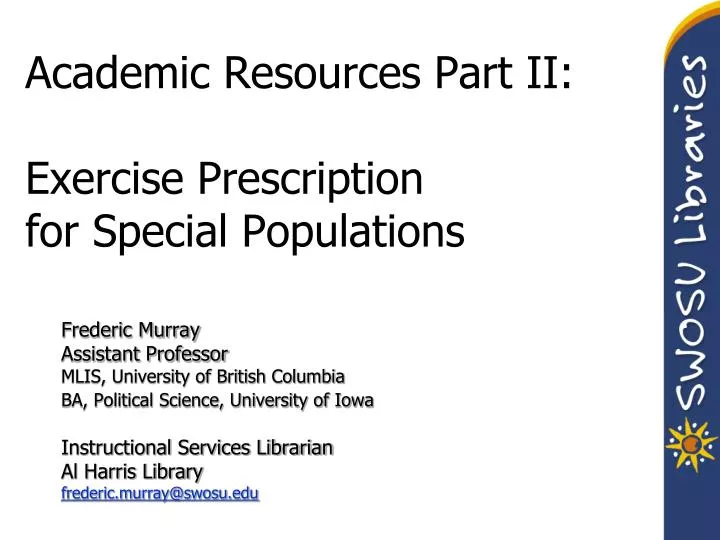 academic resources part ii exercise prescription for special populations