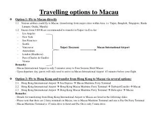 Travelling options to Macau