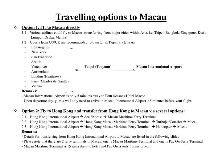 travelling options to macau