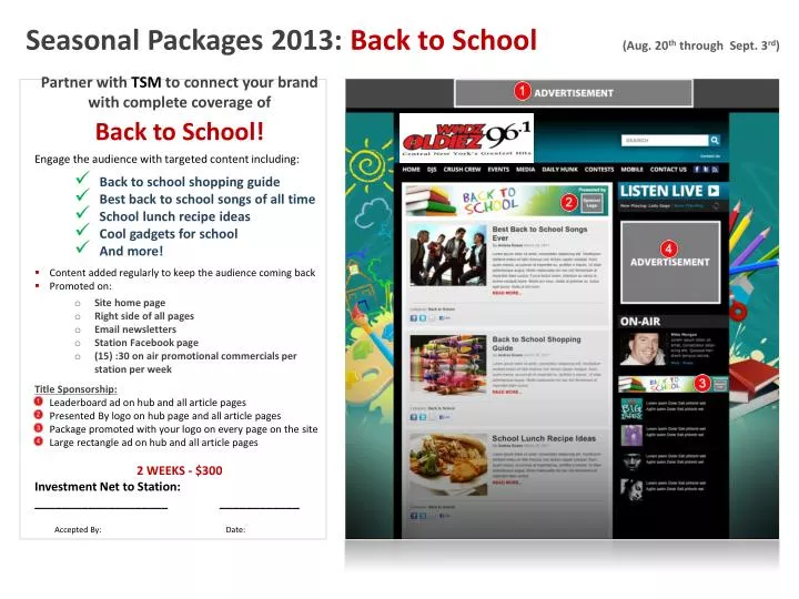 seasonal packages 2013 back to school aug 20 th through sept 3 rd