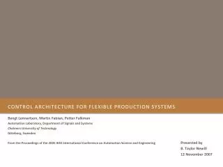 Control Architecture for Flexible Production Systems
