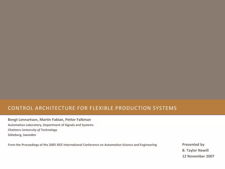 control architecture for flexible production systems