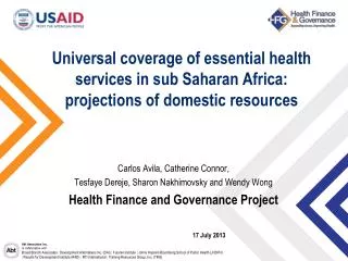 Universal coverage of essential health services in sub Saharan Africa: projections of domestic resources