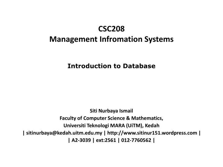 csc208 management infromation systems