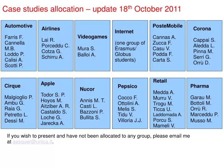 case studies allocation update 18 th october 2011