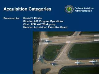 Acquisition Categories Presented by: 	Daniel V. Kinder 		Director, AJT Program Operations 		Chair, AEB V&amp;V Workgrou