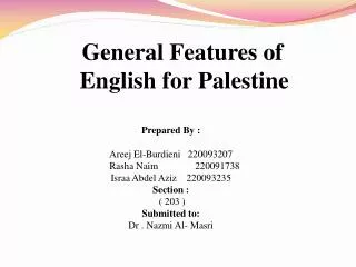 General Features of English for Palestine