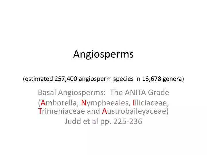 angiosperms estimated 257 400 angiosperm species in 13 678 genera