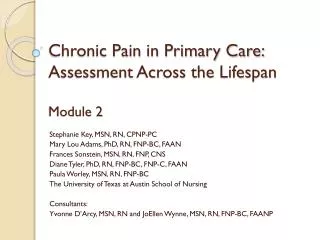 Chronic Pain in Primary Care: Assessment Across the Lifespan Module 2