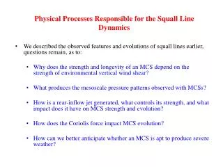 Physical Processes Responsible for the Squall Line Dynamics