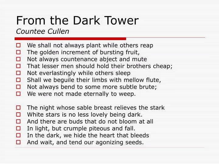 from the dark tower countee cullen
