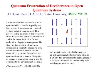 Quantum Frustration of Decoherence in Open Quantum Systems A.H.Castro Neto, I. Affleck, Boston University, DMR-0203159