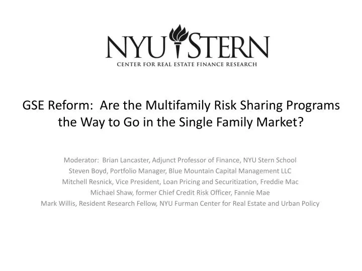 gse reform are the multifamily risk sharing programs the way to go in the single family market