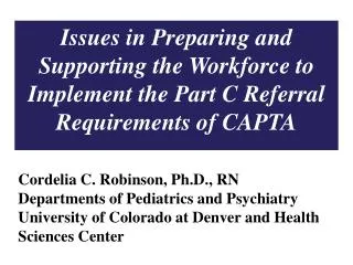 Issues in Preparing and Supporting the Workforce to Implement the Part C Referral Requirements of CAPTA