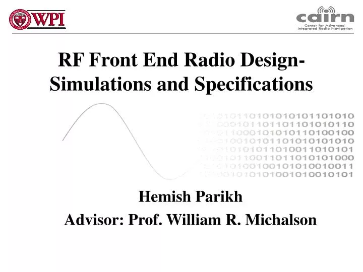 rf front end radio design simulations and specifications
