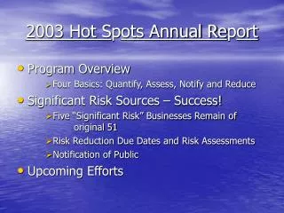 2003 Hot S p ots Annual Re p ort