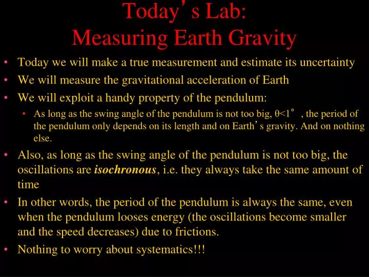 today s lab measuring earth gravity