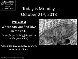Today is Monday, October 21 st , 2013