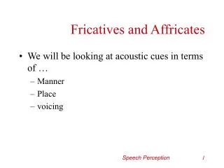 Fricatives and Affricates