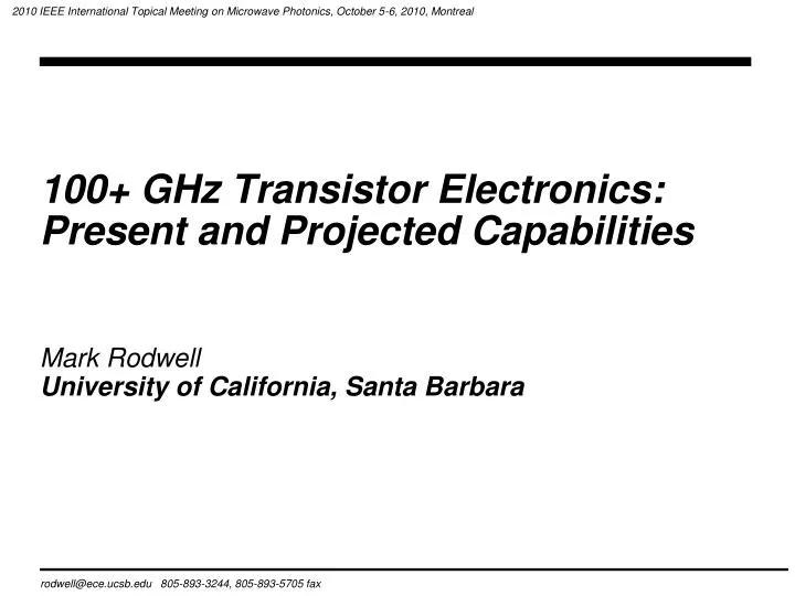 100 ghz transistor electronics present and projected capabilities