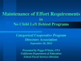 Maintenance of Effort Requirements in No Child Left Behind Programs