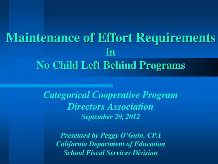 maintenance of effort requirements in no child left behind programs
