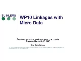 WP10 Linkages with Micro Data