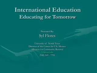 International Education Educating for Tomorrow