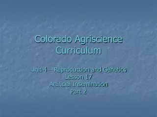 Colorado Agriscience Curriculum