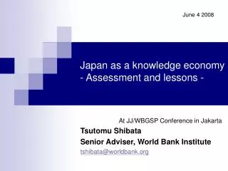 Japan as a knowledge economy - Assessment and lessons -