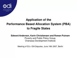 Application of the Performance Based Allocation System (PBA) to Fragile States