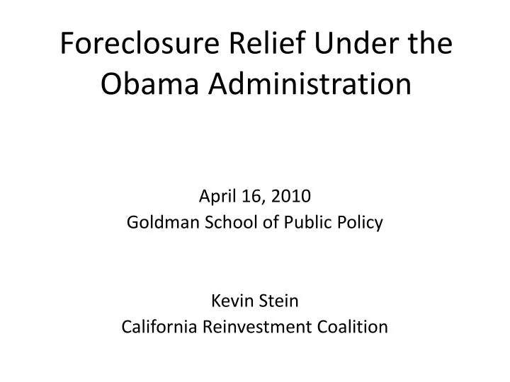 foreclosure relief under the obama administration