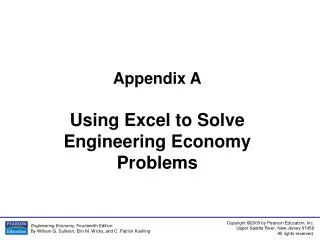 Appendix A Using Excel to Solve Engineering Economy Problems