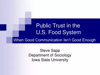 Public Trust in the U.S. Food System