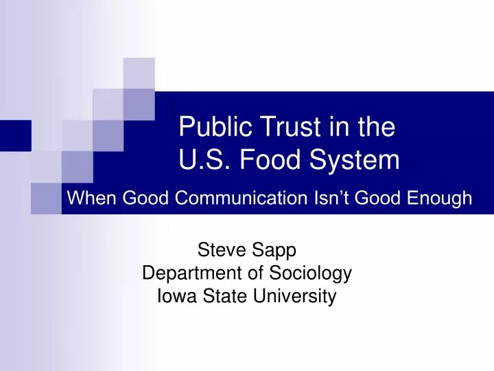 public trust in the u s food system