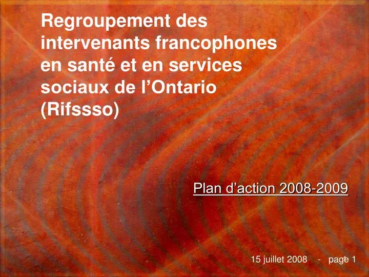 regroupement des intervenants francophones en sant et en services sociaux de l ontario rifssso