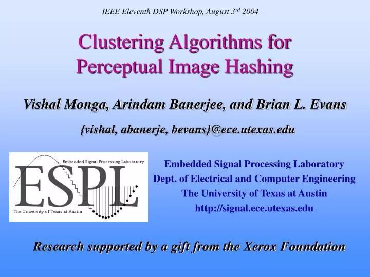 clustering algorithms for perceptual image hashing