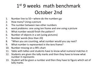 1 st 9 weeks math benchmark October 2nd