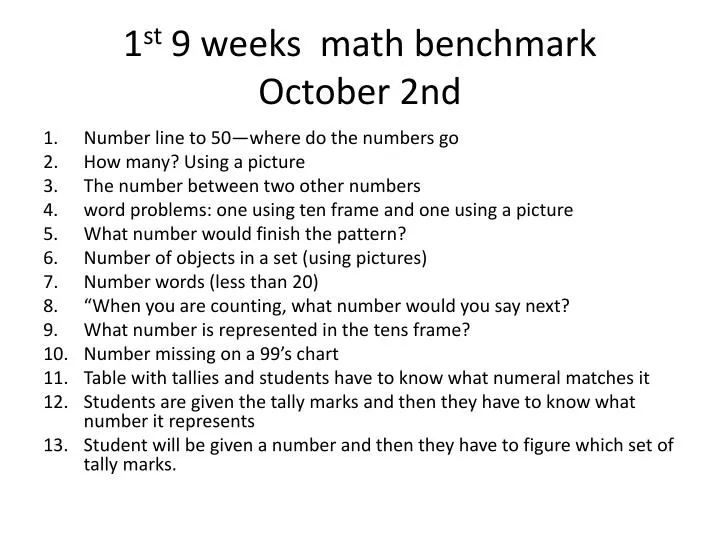 1 st 9 weeks math benchmark october 2nd