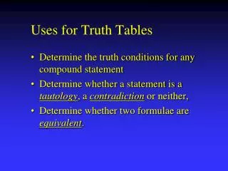 Uses for Truth Tables