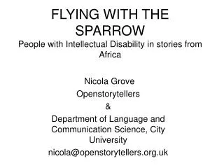 FLYING WITH THE SPARROW People with Intellectual Disability in stories from Africa