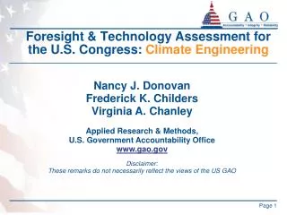 Foresight &amp; Technology Assessment for the U.S. Congress: Climate Engineering